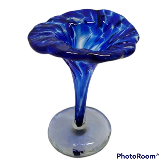 Vintage Other - Vintage Art Glass Cobalt & Clear Swirled Flower Bud Vase
